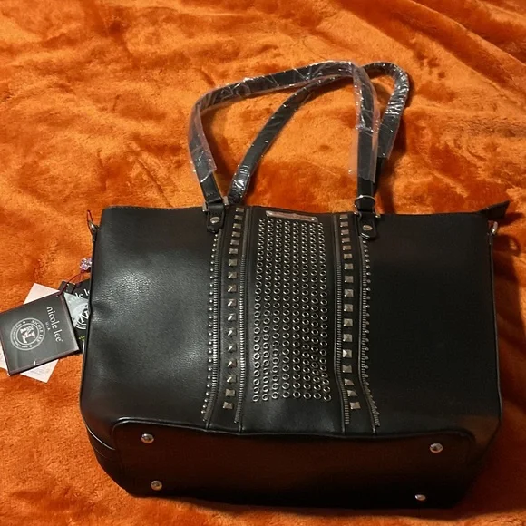 Nicole Lee Black Studded Shoulder Bag - Picture 1 of 7